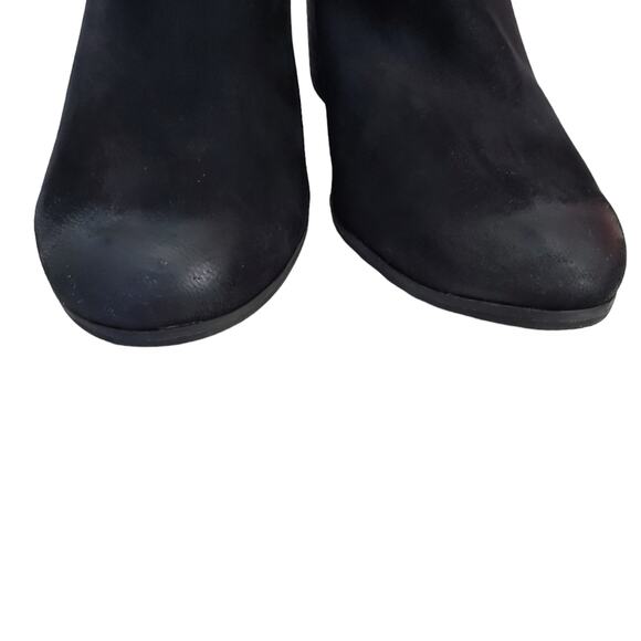 bp | Leather and Herringbone Knit Side Zip Heeled Ankle Trolley Booties - Picture 6 of 10